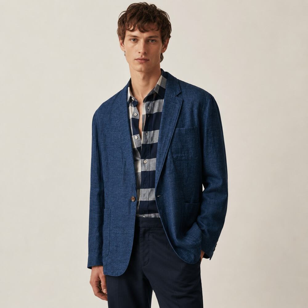 Burberry Brit Linen Cotton Unstructured Blazer Jacket Navy Dark indigo 56